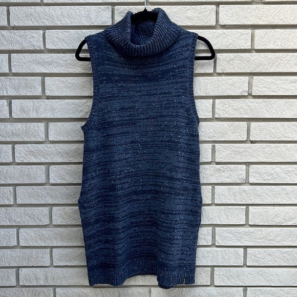 Woolrich Turtleneck Sleeveless Long Sweater Speckled Navy Blue - Picture 11 of 11